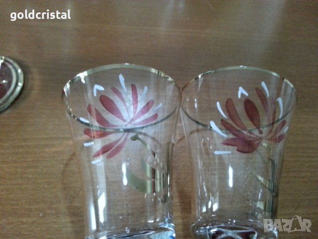 Ретро стъклени чаши и гарафа ръчно рисувани , снимка 5 - Антикварни и старинни предмети - 42225480