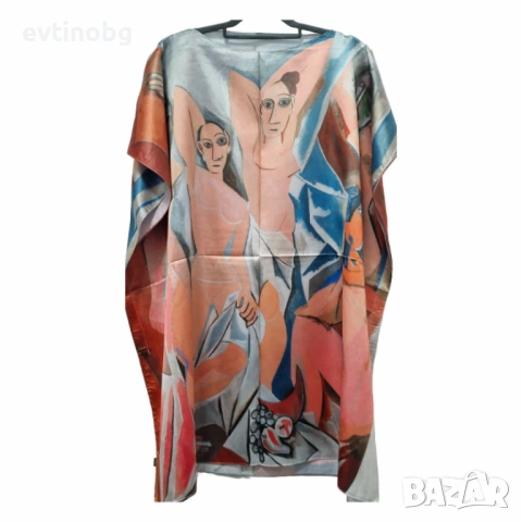 Лятна плажна туника от коприна, с артистични и морски десени, снимка 4 - Туники - 54133531