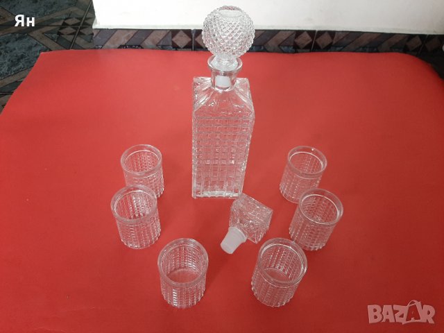  Стар Ретро Сервиз Стъклена Гарафа 0.850мл с Чашки-6бр. , снимка 2 - Сервизи - 31702924