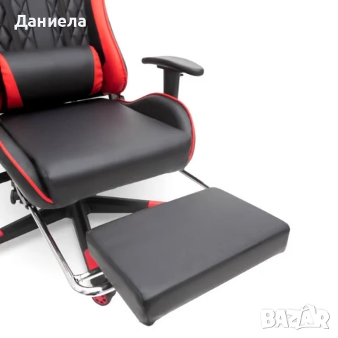 Ергономичен геймърски стол с функция за масаж и подложка за крака - червен, снимка 15 - Столове - 53237857