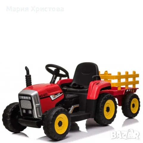 Детски акумулаторен трактор с ремарке 12V – 2x25W, MP3, Bluetooth, до 30 кг, червен
