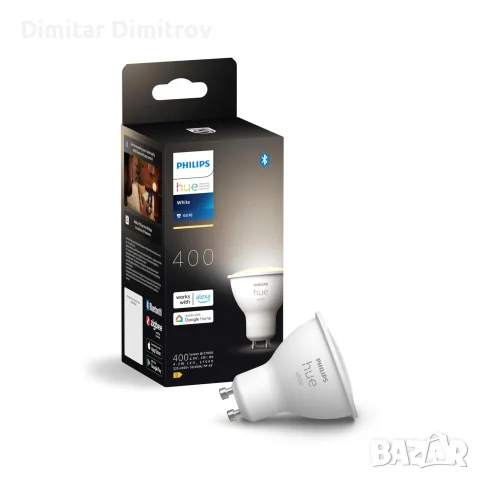 Нов Philips Hue White GU10 умен LED спот, топла бяла, димируем, Matter, за Alexa и Google