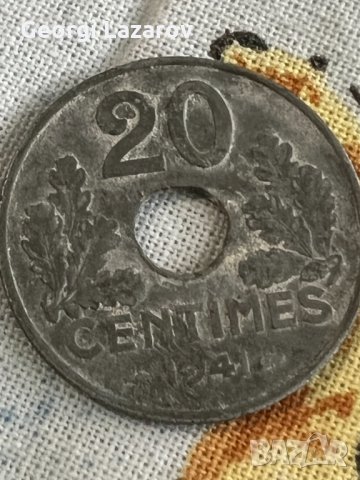 20 сантима Вишистка Франция 1941, снимка 1 - Нумизматика и бонистика - 35636581