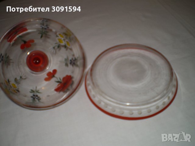 Ретро Ръчно рисувана стъклена чиния с капак , снимка 4 - Други ценни предмети - 40208947