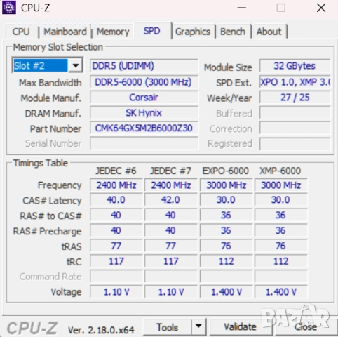 Corsair VENGEANCE 64GB (2x32GB) DDR5 6000MHz CL30 XMP/EXPO като нова, снимка 8 - RAM памет - 54253708