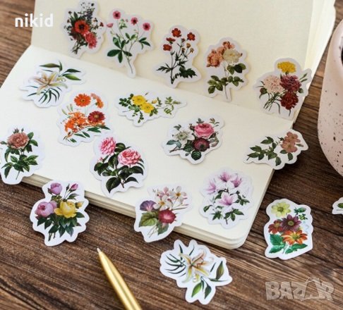 45 бр цветя самозалепващи лепенки стикери за украса декор картонена торта ръчна , снимка 2 - Други - 30004858