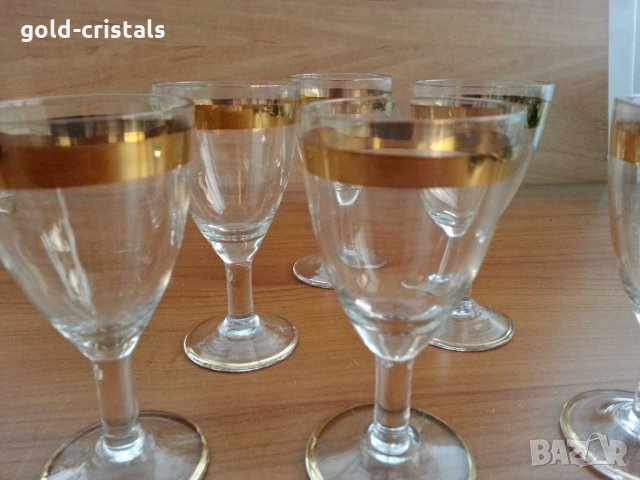 Ретро стъклени чаши чашки с златен кант, снимка 3 - Антикварни и старинни предмети - 29284923