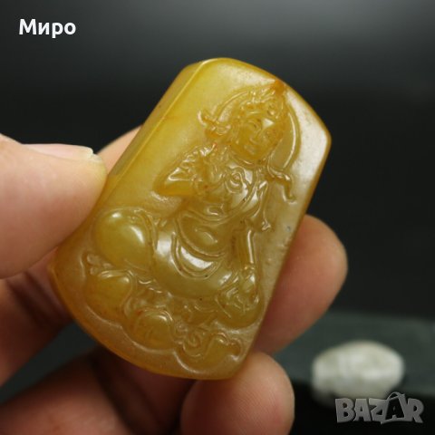 НЕФРИТ ТИБЕТ НЕПАЛ АЗИЯ ТАЛИСМАН МЕДАЛЬОН БУДА ВИСУЛКА С ИЗОБРАЖЕНИЕ НА АЗИАТСКА БОГИНЯ, снимка 4 - Антикварни и старинни предмети - 40591076