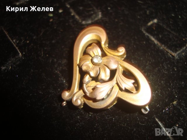 СТАРИННА ДИАМАНТЕНА ПОЗЛАТЕНА МЕДНА БРОШКА АРТ-ДЕКО ЮВЕЛИРНА РАБОТА ФЛОРАЛНА 60951, снимка 6 - Антикварни и старинни предмети - 30636809