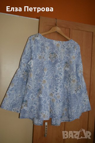 Лятна риза в синьо и бежово - цветя и трихрова шарка, снимка 2 - Ризи - 42095922
