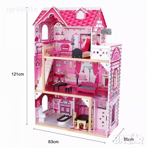 ПОСЛЕДНА БРОЙКА С НАМАЛЕНА ЦЕНА! Огромна дървена къща за кукли и принцеси на 3 етажа, снимка 6 - Кукли - 37798994