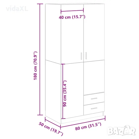 vidaXL Гардероб Artisan Дъб 80x52x180 cm Инженерна дървесина, снимка 9 - Гардероби - 56148241
