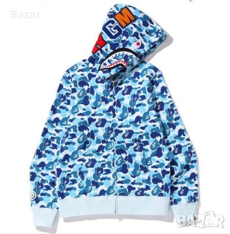 Суитчър Bape Military Blue A Bathing Ape Camouflage Син Hoodie Jacket Унисекс Размер M - L Суичър, снимка 5 - Суичъри - 40512273