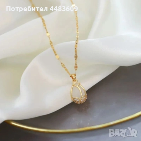 Позлатено колие " Лале " с опалит , снимка 2 - Колиета, медальони, синджири - 54283639