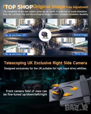 4K GPS Dash Cam 12'' Mirror Dash Cam с 64GB SD карта, снимка 12 - Аксесоари и консумативи - 48631096