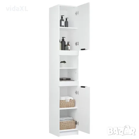 vidaXL Шкаф за баня, бял, 32x34x188,5 см, инженерно дърво, снимка 6 - Аксесоари за баня - 56147962