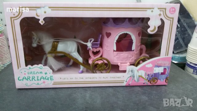 Кон с розова каляска в кутия - 7783, снимка 1