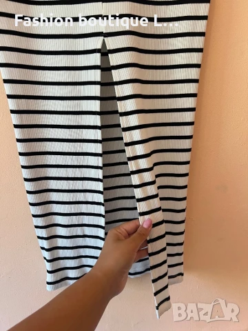 Дълга Бяла пола на черно райе 38 размер с цепка отзад и ластик в кръстта 🤍🖤, снимка 3 - Поли - 51170641