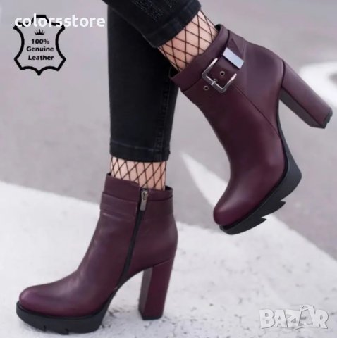 Боти на ток - бордо ЕСТЕСТВЕНА кожа - 3751, снимка 2 - Дамски боти - 37731916