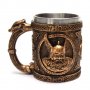 Код 95614 Стилна чаша от полирезин и метал с релефни декорации - герой и надписи, снимка 3