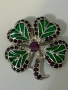 Невероятно красиво бижу! Сребърен медальон/ брошка детелина с емайл и естествени рубини , снимка 3