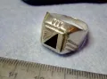 Стар РЪЧНО РЕТРО ОРНАМЕНТИРАН СРЕБЪРЕН ПРЪСТЕН СРЕБРО 925 с ИНКРУСТИРАН ШЛИФОВАН ЧЕРЕН ОНИКС 48234, снимка 1