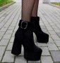 Боти на ток - черен велур - YZ19-36, снимка 2
