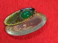 СТАРА БРОШКА с ШЛИФОВАН ЗЕЛЕН АХАТ - КАБОШОН за КОЛЕКЦИЯ 19401, снимка 1