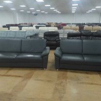 Нови Сиви кожени дивани "ТОТО" - тройка и двойка, снимка 1 - Дивани и мека мебел - 39393514