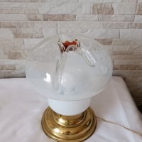 Стара месингова нощна лампа с духано стъкло - Антика - №45, снимка 2 - Антикварни и старинни предмети - 42114383