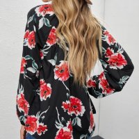 Дамска блуза в черно с принт на цветя, снимка 8 - Блузи с дълъг ръкав и пуловери - 39705473