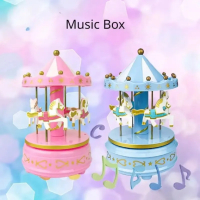 Луксозна музикална кутия с въртележка 4 коня, снимка 3 - Декорация за дома - 44805526