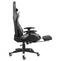 Въртящ геймърски стол с подложка за крака, бял, PVC, снимка 6 - Столове - 38209291