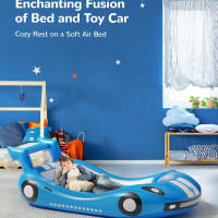 Надуваемо детско легло QPAU, надувано детско легло със страни, синьо, снимка 2 - Други - 44632828