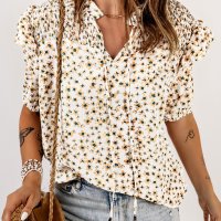 Дамска блуза с къс ръкав и флорален принт, снимка 1 - Корсети, бюстиета, топове - 40698121