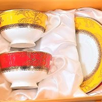 Комплект луксозни чаши за чай и кафе от костен порцелан, снимка 15 - Чаши - 31773998
