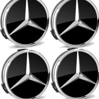 капачки за джанти за мерцедес Mercedes 75мм черни гланц хром 4 броя, снимка 1 - Аксесоари и консумативи - 40264040