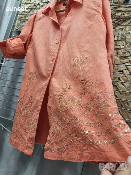 ЛЕНЕНА риза цвят сьомга с бродерии- 40 размер, снимка 1