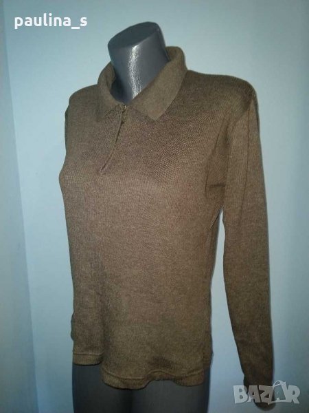 Кафява спортна блуза с цип и яка "Pepper corn" / гигант размер , снимка 1