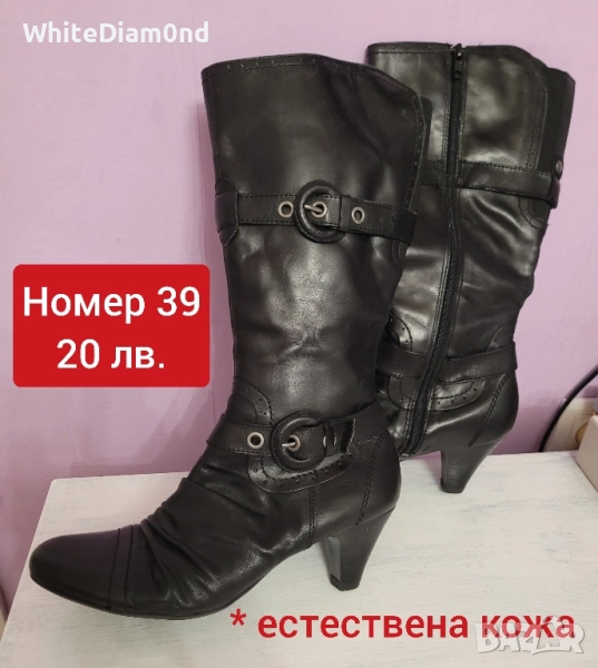 Кожени дамски ботуши на ток номер 39 , снимка 1