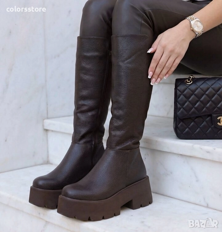 Ботуши на платформа - кафява кожа - BG20 , снимка 1