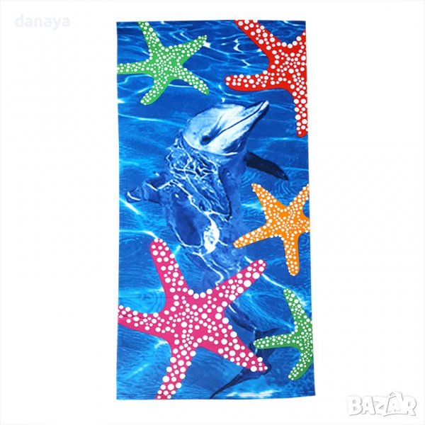 2868 Плажна кърпа Делфин с морски звезди, 150x70 cm, снимка 1