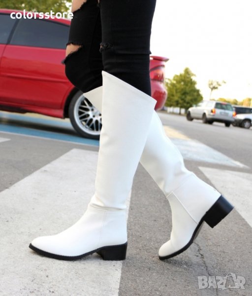 Равни ботуши - бяла кожа - 1106, снимка 1