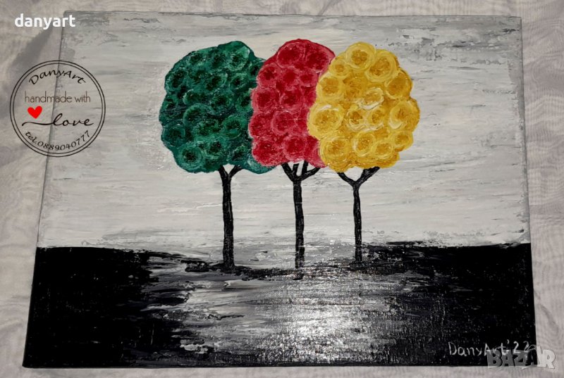 Картина акрил Цветни дървета, снимка 1