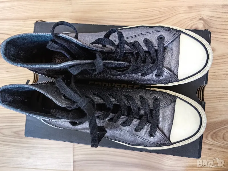 Дамски кецове CONVERSE оригинал, N'39, естествена кожа, сребристи т. сиви, много запазени, снимка 1