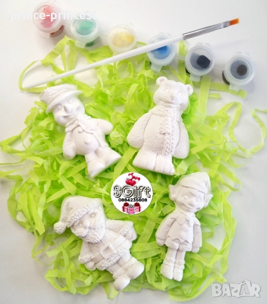 Творчески комплект с коледни фигурки за оцветяване Дядо Коледа, Елф, Мече и Снежен човек, снимка 1