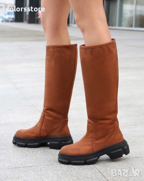 Равни ботуши - кафяв велур - BMK10 , снимка 1