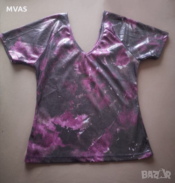 Нова лъскава парти блуза с къс ръкав S-M, снимка 1