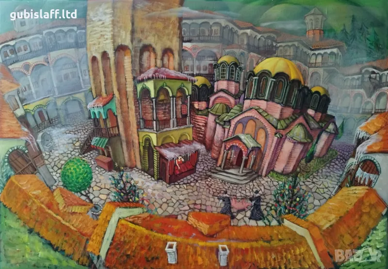 Картина "Рилският манастир", худ. И. Димитров, 1999 г., снимка 1