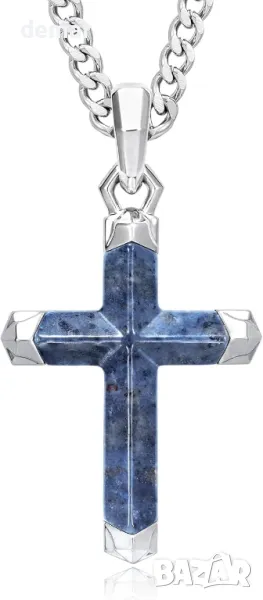 AWNL Кръстова огърлица за мъже със скъпоценен камък Dumortierite, снимка 1